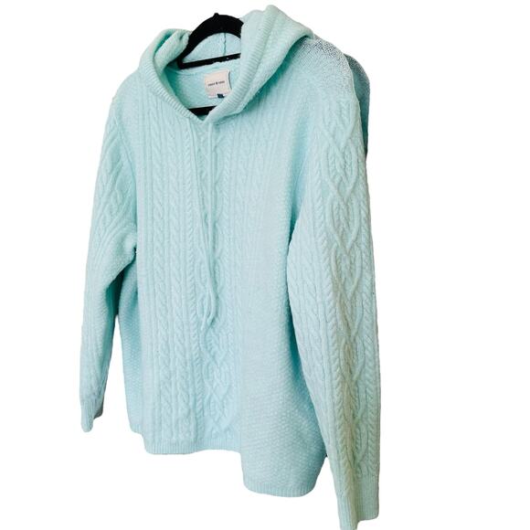 Court & Rowe Cable Knit Sweater Bennett Hooded Mint Plus Size 2X - Picture 2 of 9